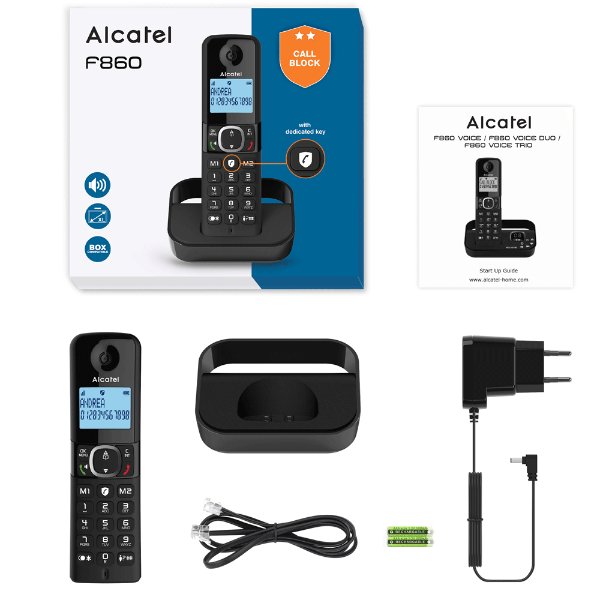 Téléphone fixe portatif sans fil avec blocage d’appels, fonctions mains libres et – Alcatel F860