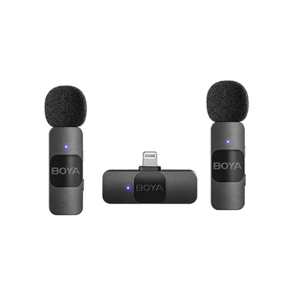 Système de micro cravate sans fil ultracompact pour 2 personnes avec connecteur Lightning – BOYA BY-V2