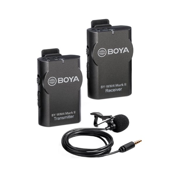 Système de micro cravate sans fil omnidirectionnel, récepteur, transmetteur et câbles – BOYA BY-WM4 MARK II