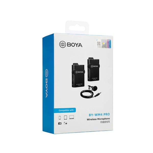 Système de micro cravate sans fil omnidirectionnel, récepteur, transmetteur et câbles – BOYA BY-WM4 PRO