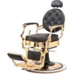 Chaise de barbier professionnel de luxe avec structure dorée et dossier inclinable – Chaise Barbier HZ8799FT