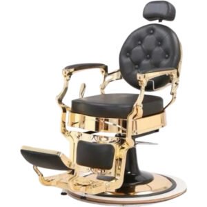 Chaise de barbier professionnel de luxe avec structure dorée et dossier inclinable – Chaise Barbier HZ8799FT