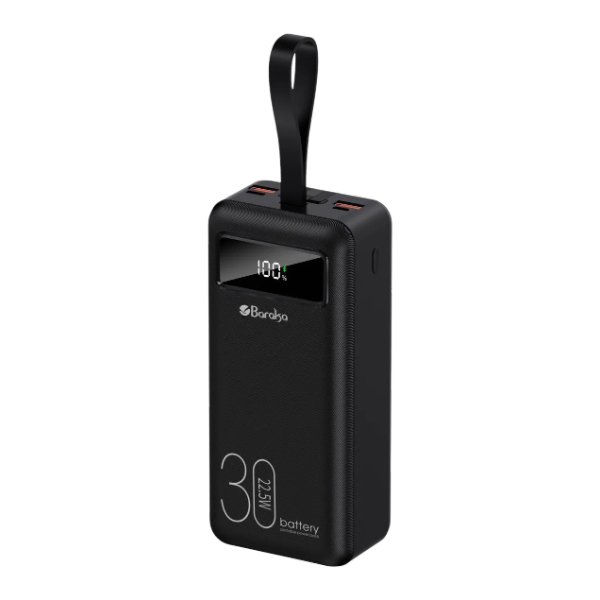 Power Bank 30000mAh Noir Avec 2 Sorties Cable Type-C & Cable Lightning Et 2 Sorties USB & – Baraka BRK-PB03 Noir (30000MAH)