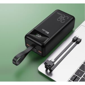 Power Bank 30000mAh Noir Avec 2 Sorties Cable Type-C & Cable Lightning Et 2 Sorties USB & – Baraka BRK-PB03 Noir (30000MAH)