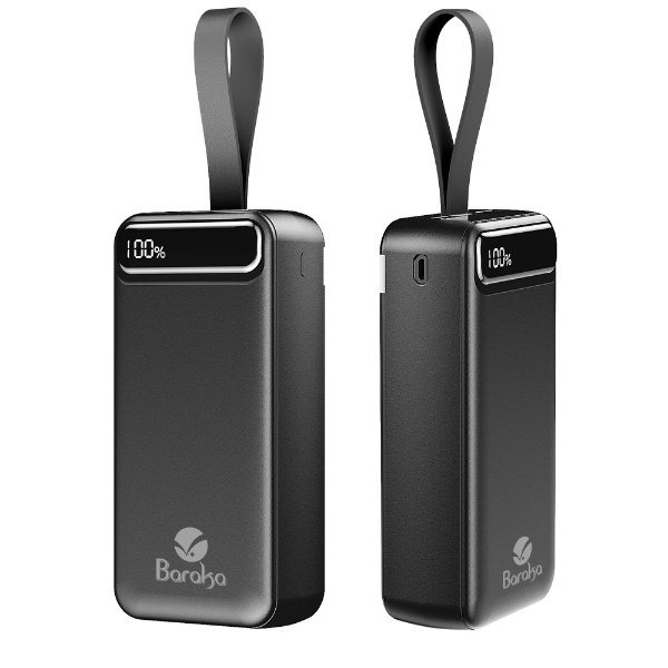 Power Bank 30000mAh Noir Avec 1 Entrée Micro/Type-C Et 2 Sorties USB – Baraka BRK-PB24 Noir (30000MAH)