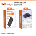 Power Bank 20000mAh Noir Avec 2 Entrées Type-C & Micro + 2 Sorties USB 1/2 & Type-C – Baraka BRK-PB42 Noir (20000MAH)