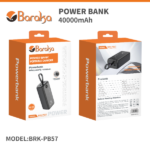 Power Bank 40000mAh Noir Avec 2 Entrées Type-C & Micro + 2 Sorties USB 1/2/3/4 & Type-C – Baraka BRK-PB57 Noir (40000MAH)