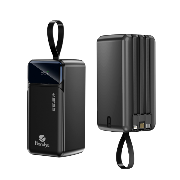 Power Bank 50000mAh Noir Avec 2 Sorties Cable Type-C & Cable Lightning Et 2 Sorties USB & – Baraka BRK-PB58 Noir (50000MAH)