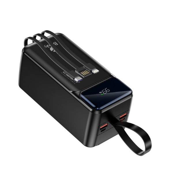 Power Bank 50000mAh Noir Avec 2 Sorties Cable Type-C & Cable Lightning Et 2 Sorties USB & – Baraka BRK-PB58 Noir (50000MAH)