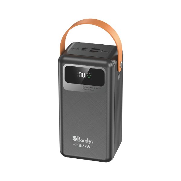 Power Bank 60000mAh Noir Avec 2 Sorties Cable Type-C & Cable Lightning Et 2 Sorties USB & – Baraka BRK-PB90 Noir (60000MAH)