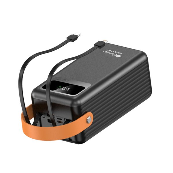 Power Bank 60000mAh Noir Avec 2 Sorties Cable Type-C & Cable Lightning Et 2 Sorties USB & – Baraka BRK-PB90 Noir (60000MAH)