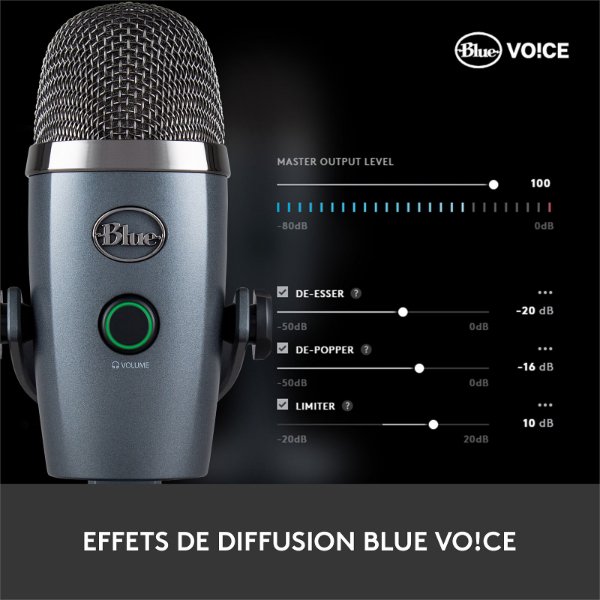 Micro à 2 capsules électrostatiques – directivité multiple – USB – sortie casque – pour – Logitech Blue Yeti Nano USB