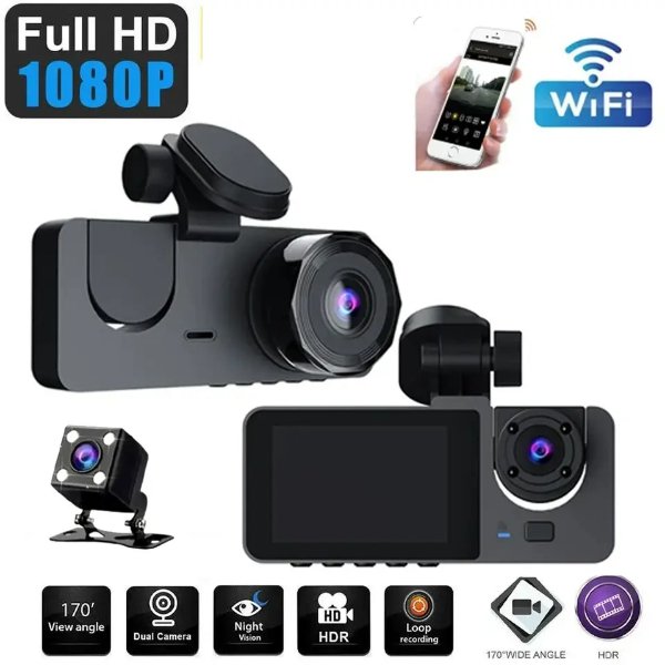 Caméra DVR de voiture Y15 Pro HD 1080P à double objectif, écran IPS de 3 pouces, Wi-Fi – DASHCAM GY-Y15