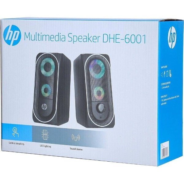 Baffle Ordinateur Multimédia 2.0 rétroéclairée RGB, USB/AUX – 6W RMS – HP DHE-6001