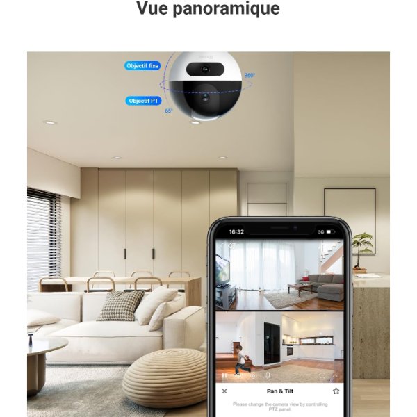 EZVIZ – Caméra IP Wi-Fi à double objectif panoramique et inclinable – C7 Dual 2K+ – EZVIZ C7 Dual 2K+ (4MP)