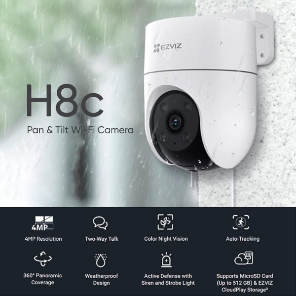EZVIZ – Caméra IP Wi-Fi d’extérieur panoramique et inclinable 2K+ 4MP Jour/Nuit – CS-H8c – EZVIZ H8c 2K+ (4MP)