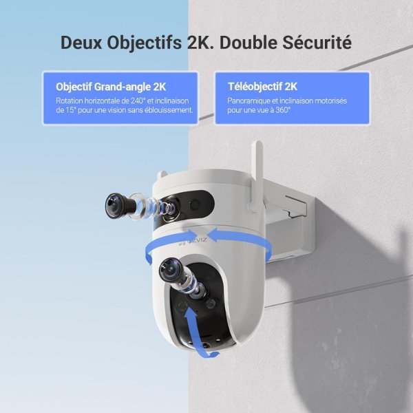 EZVIZ – Caméra IP Wi-Fi extérieur à double objectif panoramique et inclinable Jour/Nuit – EZVIZ H9c Dual 2K (3MP)