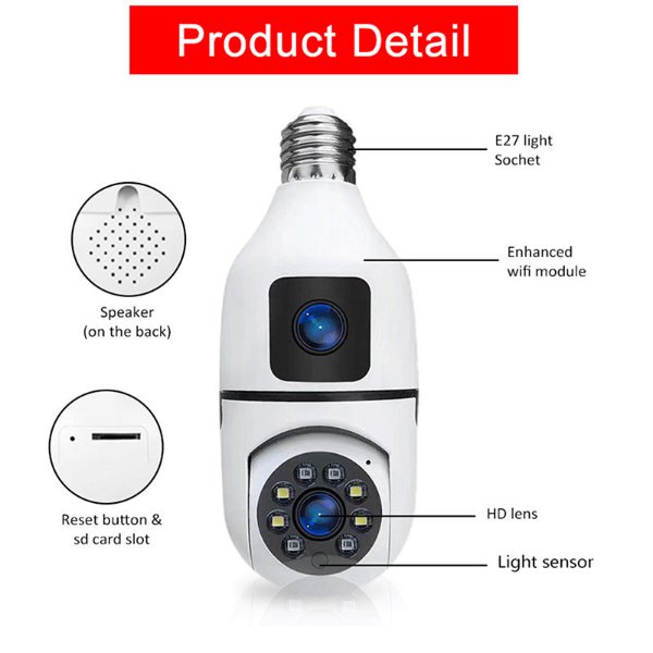 Lampe Caméra WiFi 360° à double objectif 2MP+2MP – Lampe Caméra WiFi FS380L2 (4MP)