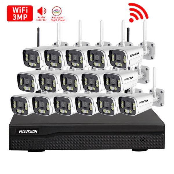 NVR Kit 16 Caméras De Surveillance IP WiFi 3MP Full Couleur+Audio – FOSVISION FS-6099W30LS-16CH (3MP)