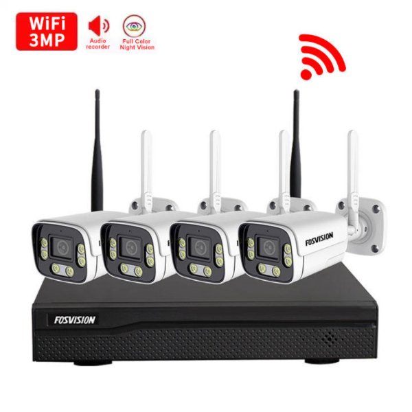NVR Kit 4 Caméras De Surveillance IP WiFi 3MP Full Couleur+Audio – FOSVISION FS-6099W30LS-4CH (3MP)