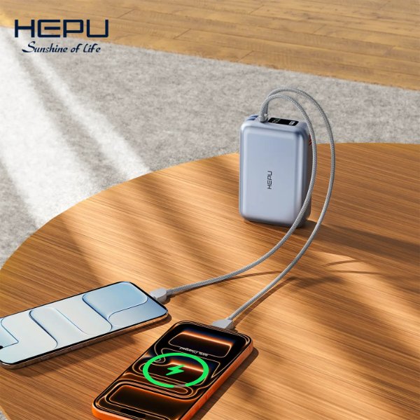 Power Bank 10000mAh – 38.5W Ultra Rapide – Câble Type-C et Câble lightning Intégré – HEPU HP-A41 (10000mAh)