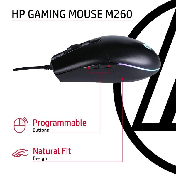 Souris filaire – USB – Gaming avec rétroéclairage RGB, – 6 400 DPI – ergonomique – HP Gaming Mouse M260 (Original)