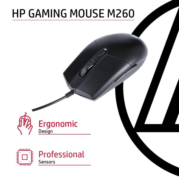 Souris filaire – USB – Gaming avec rétroéclairage RGB, – 6 400 DPI – ergonomique – HP Gaming Mouse M260 (Original)