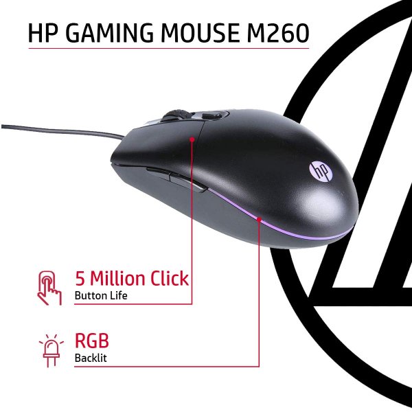 Souris filaire – USB – Gaming avec rétroéclairage RGB, – 6 400 DPI – ergonomique – HP Gaming Mouse M260 (Original)