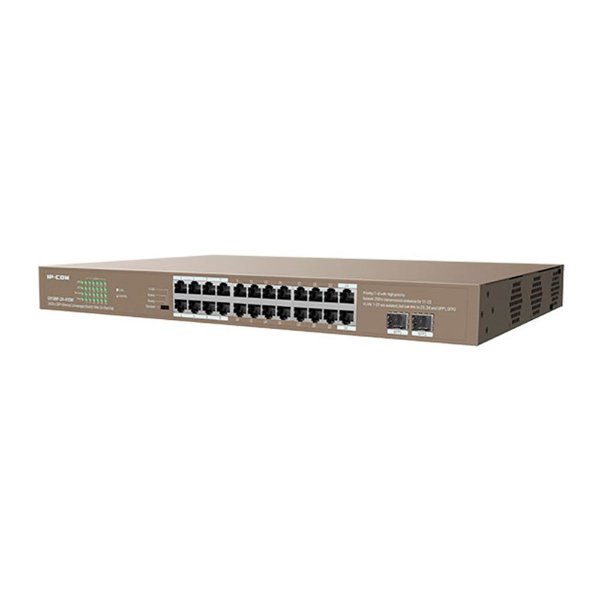 Switch 24 ports Gigabit 10/100/1000 Mbps PoE+ (+ 2 ports SFP 1 Gbit/s) | rackable, non – IP-COM G1126P-24-410W