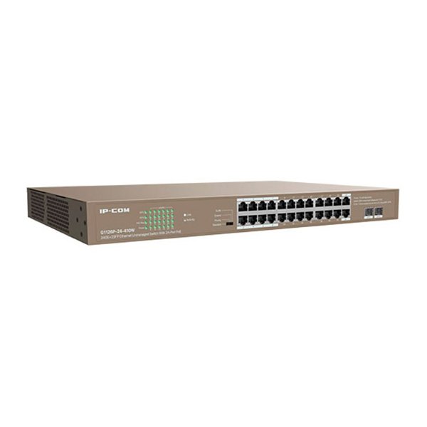 Switch 24 ports Gigabit 10/100/1000 Mbps PoE+ (+ 2 ports SFP 1 Gbit/s) | rackable, non – IP-COM G1126P-24-410W