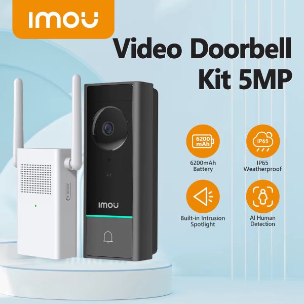 Imou – Kit de caméra WiFi avec sonnerie alimentée par batterie 5MP | Résolution 5MP | – Imou Battery Doorbell DB60 Kit (5MP)