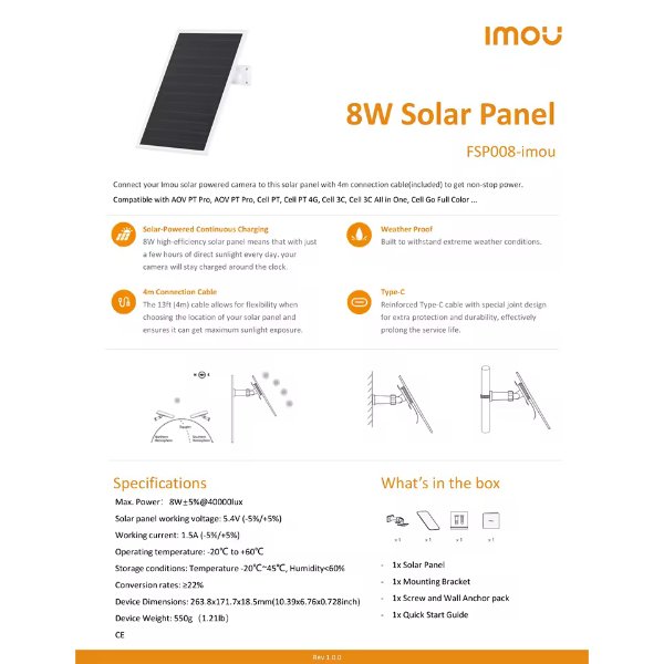 Imou – Panneau solaire pour caméras alimentées par batterie – FSP15 – Imou FSP15