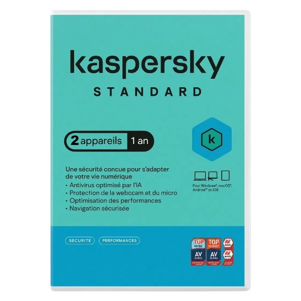Antivirus Simple – Licence 1 an 2 poste (français, Windows, MacOS, iOS, Android) – Kaspersky Anti-Virus Standard – Licence 2 poste 1 an