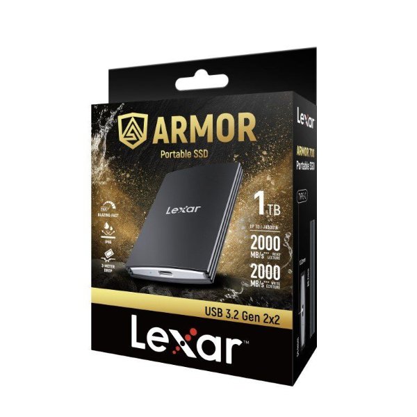 Disque Dur SSD Externe 1Tb Portable jusqu’à 2000 Mo/s USB 3.2 Gen 2×2, résistant à l’eau – Lexar ARMOR 700 1TB