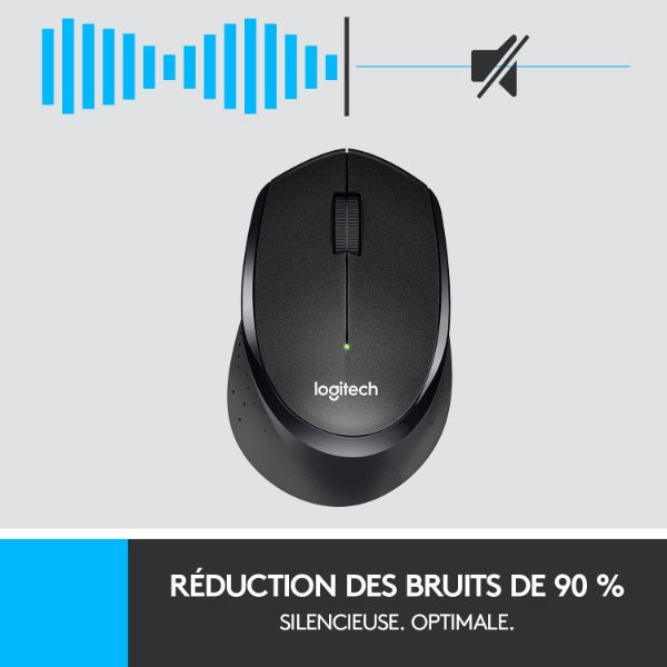 Souris sans fil – droitier – capteur optique 1000 dpi – 3 boutons – Logitech B330 Silent Plus (Original)