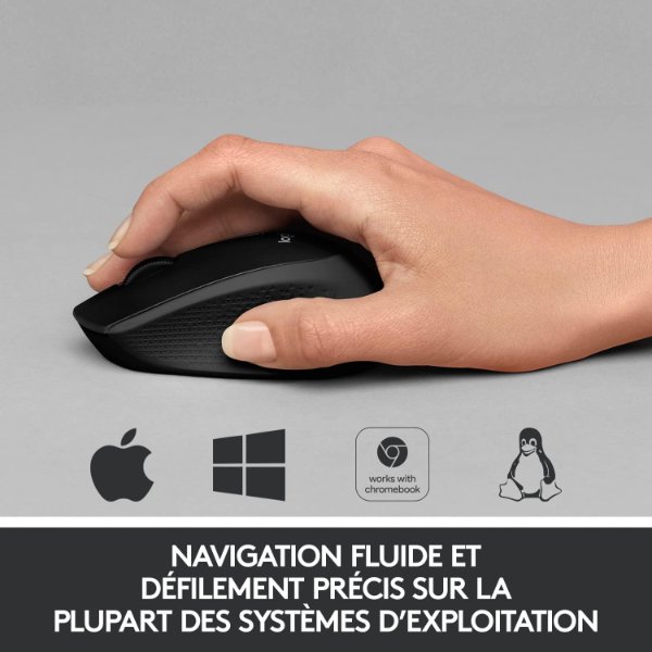 Souris sans fil – droitier – capteur optique 1000 dpi – 3 boutons – Logitech B330 Silent Plus (Original)