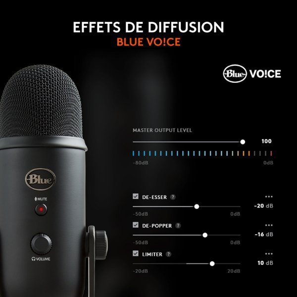 Micro à 3 capsules électrostatiques – directivité multiple – USB – sortie casque – pour – Logitech Blue Yeti USB