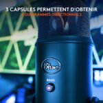 Micro à 3 capsules électrostatiques – directivité multiple – USB – sortie casque – pour – Logitech Blue Yeti USB