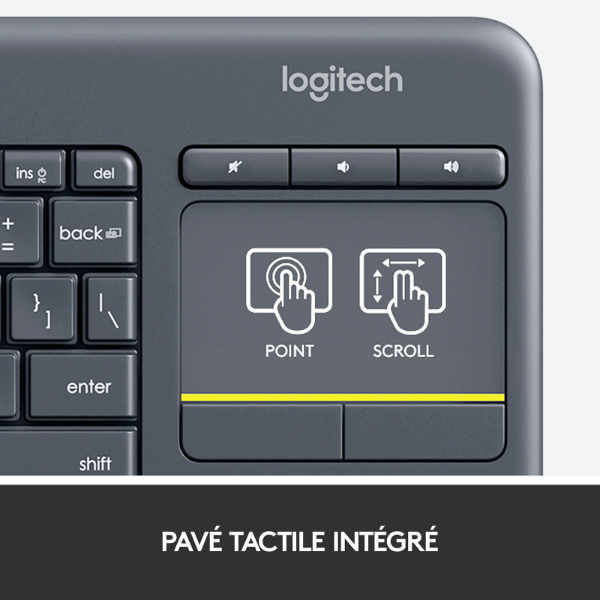 Clavier sans fil – pavé tactile – compatible Android – AZERTY, Français – Logitech K400 Plus (Original)