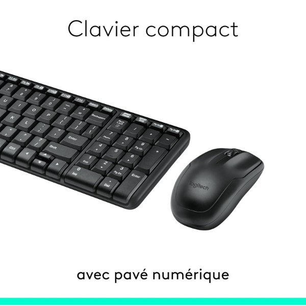 Ensemble clavier + souris sans fil connectivité avec Dongle USB – QWERTY, Anglais – Logitech MK220 (Original)