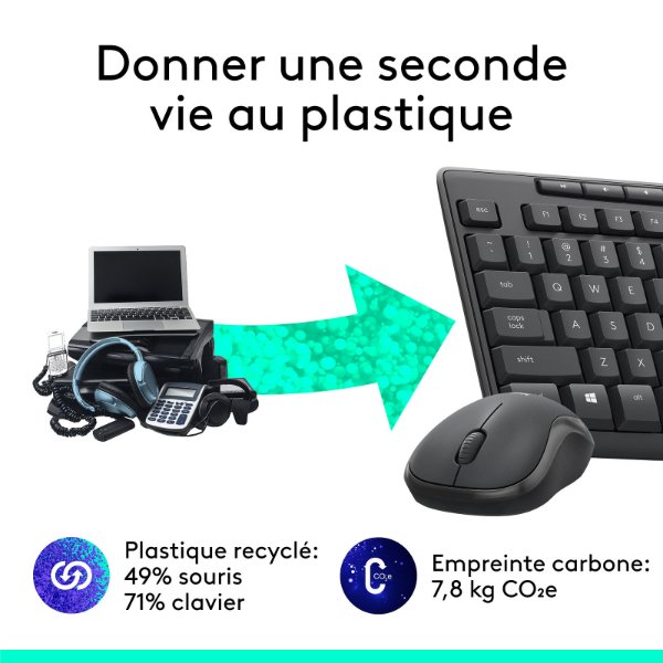 Ensemble clavier + souris sans fil connectivité avec Dongle USB – QWERTY, Anglais – Logitech MK295 (Original)
