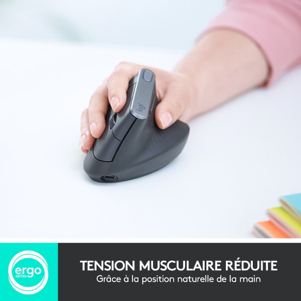 Souris sans fil ergonomique – droitier – capteur laser 4000 dpi – 4 boutons – Logitech MX Vertical (Original)