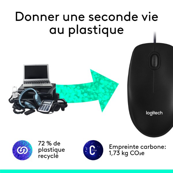 Souris filaire – ambidextre – capteur optique 1000 dpi – 3 boutons – Logitech Mouse M100r (Original)