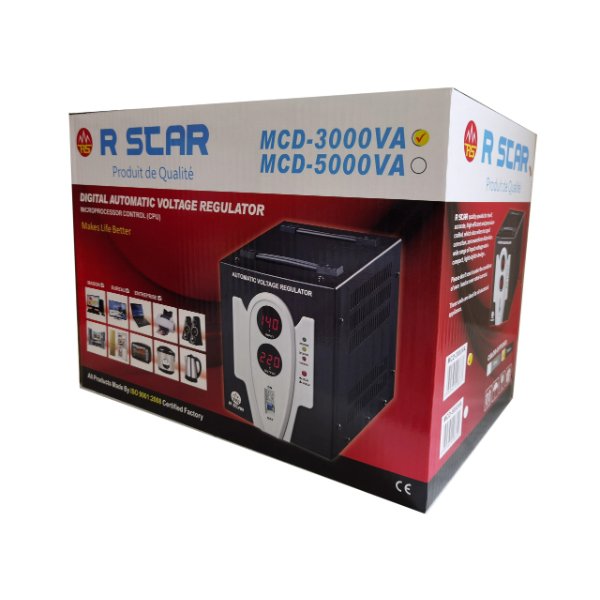 Régulateur de tension automatique Digital 3000VA / 3KVA, contrôle par microprocesseur – R SCAR MCD-3000VA