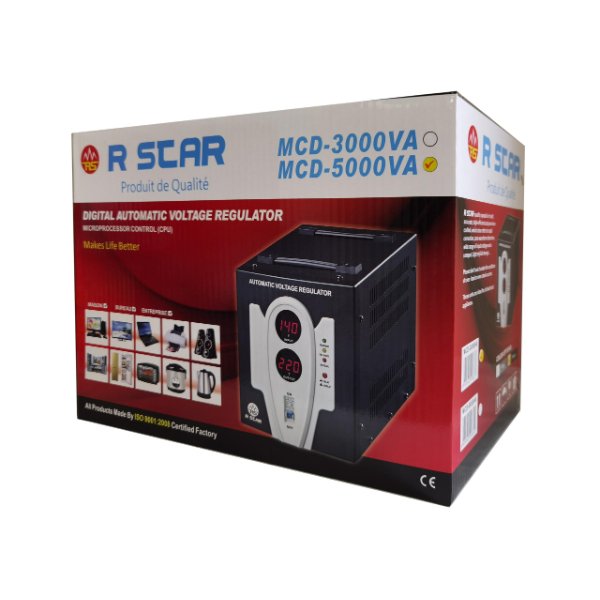 Régulateur de tension automatique Digital 5000VA / 5KVA, contrôle par microprocesseur – R SCAR MCD-5000VA