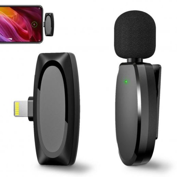 Micro cravate sans fil pour 1 personne avec connecteur Lightning à réduction de bruit – Micro cravate sans fil AP004-L / iphone