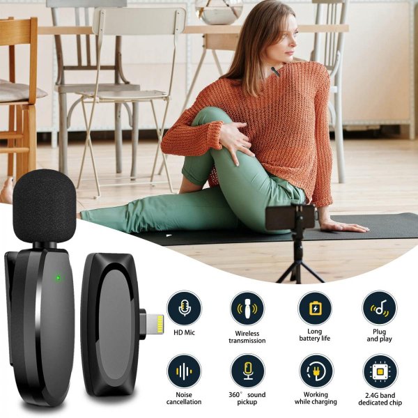 Micro cravate sans fil pour 1 personne avec connecteur Lightning à réduction de bruit – Micro cravate sans fil AP004-L / iphone