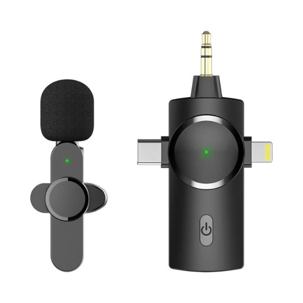 Micro cravate sans fil 3 en 1 pour 1 personne à réduction de bruit – Micro cravate sans fil AP031-3IN1