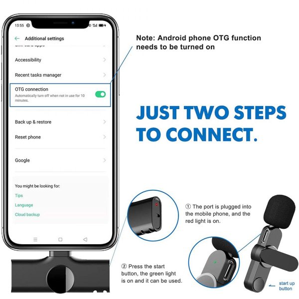 Micro cravate sans fil pour 1 personne avec connecteur Lightning à réduction de bruit – Micro cravate sans fil EP033TZ-L / iphone