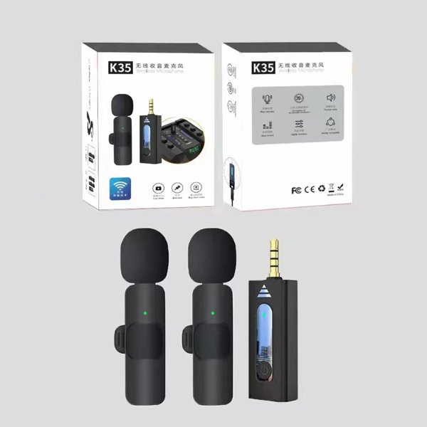 Micro cravate sans fil pour 2 personnes avec connecteur 3.5 à réduction de bruit – Micro cravate sans fil K35-2 / 2 Micro